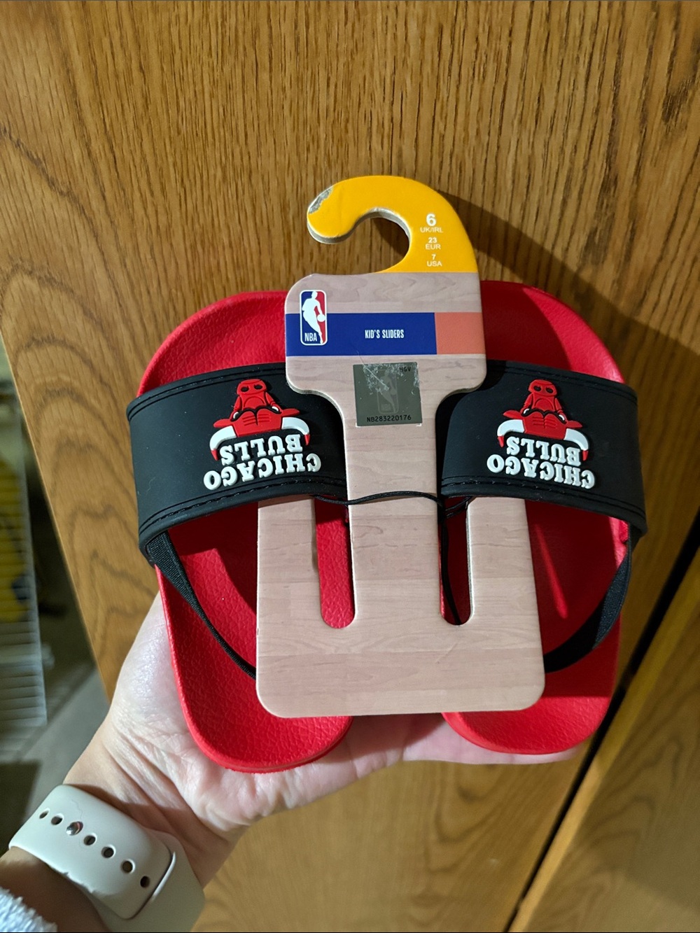NBA Kids' Chicago Bulls Red and Black Slide Sandals